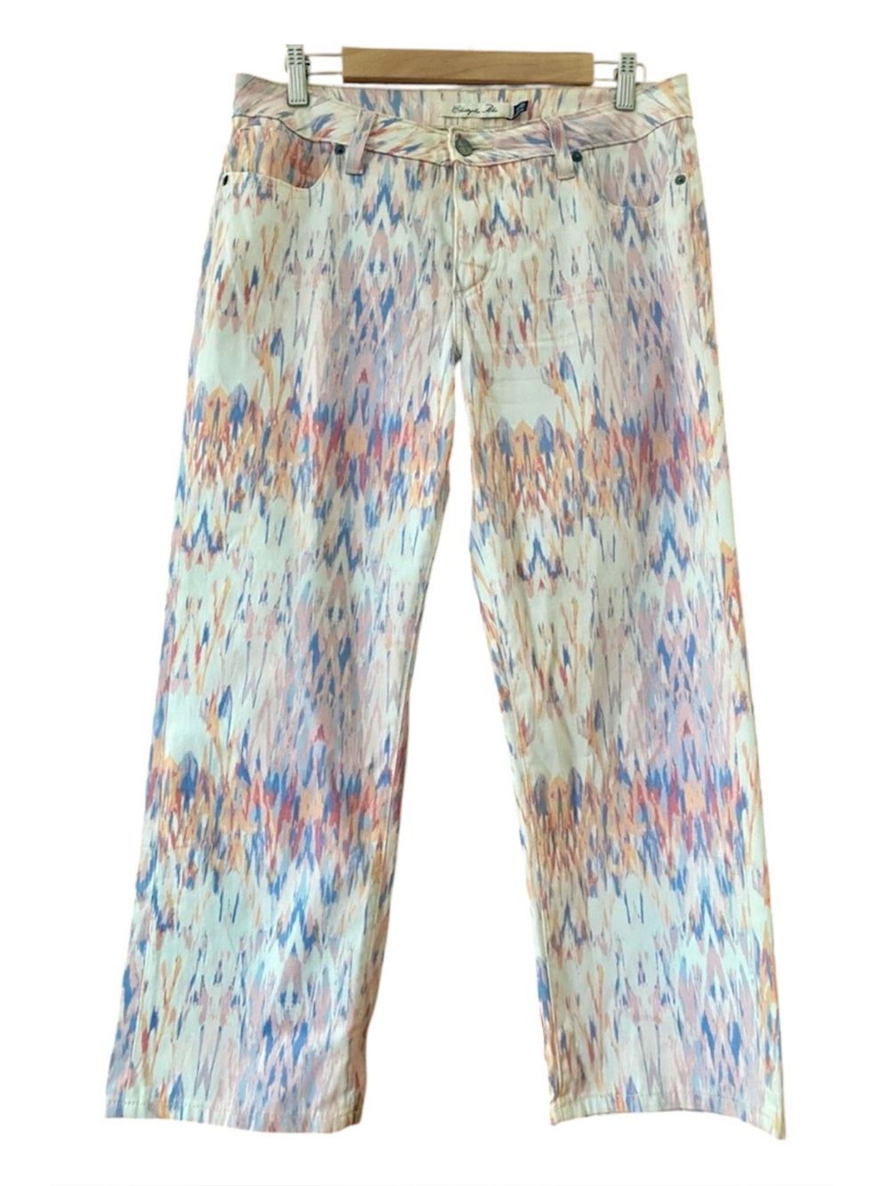 Christopher Blue Abstract Print Cropped Straight Leg Pants Size 12 Made USA